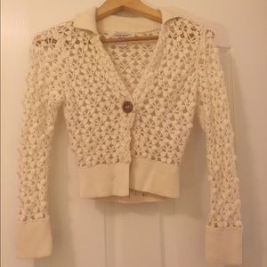Guess Jeans Crochet Knit Cropped Cream Cardigan